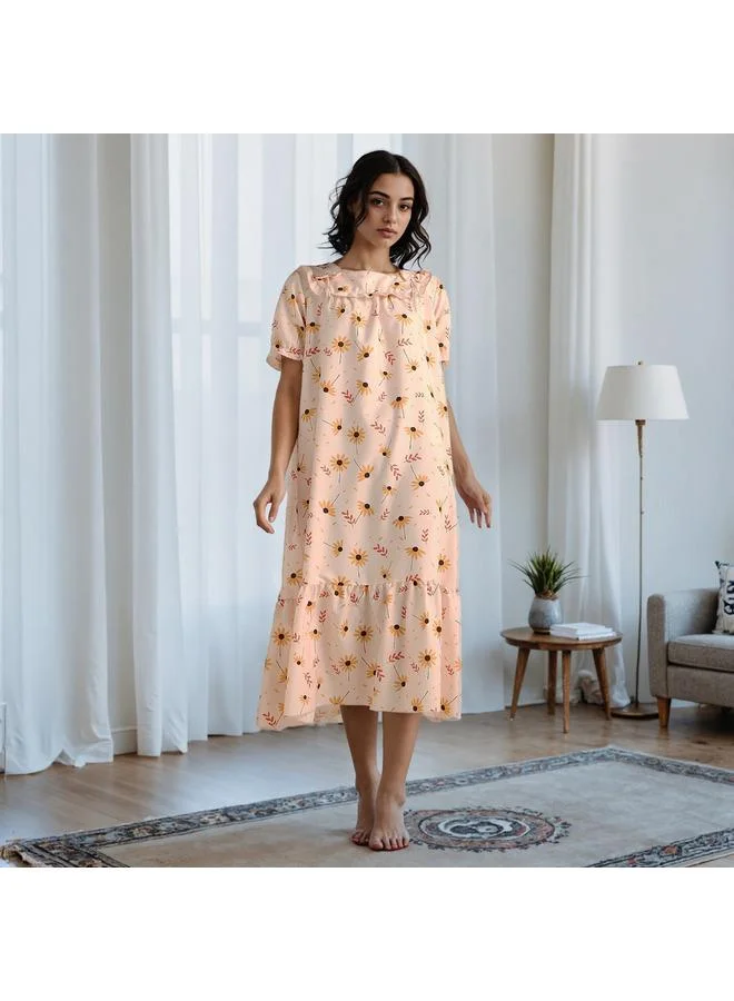 Aadaraya Floral Print Square Neck Night Dress