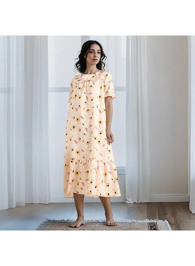 Aadaraya Floral Print Square Neck Night Dress