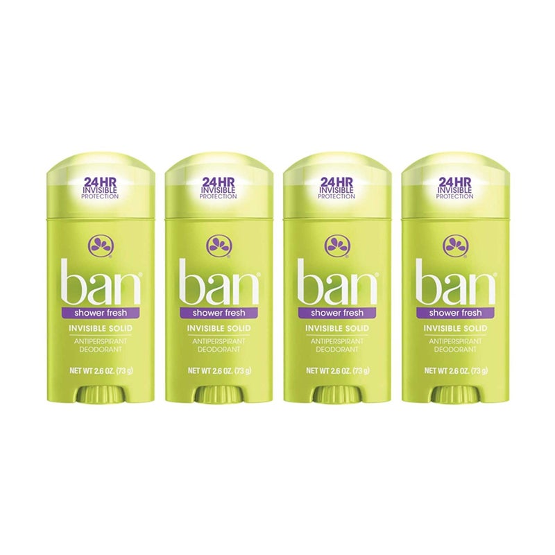 Ban Shower Fresh 24-hour Invisible Antiperspirant  Solid Deodorant for Women and Men  Underarm Wetness Protection  with Odor-fighting Ingredients  2.6 Ounce  4 Count (Pack of 1) - Image 1