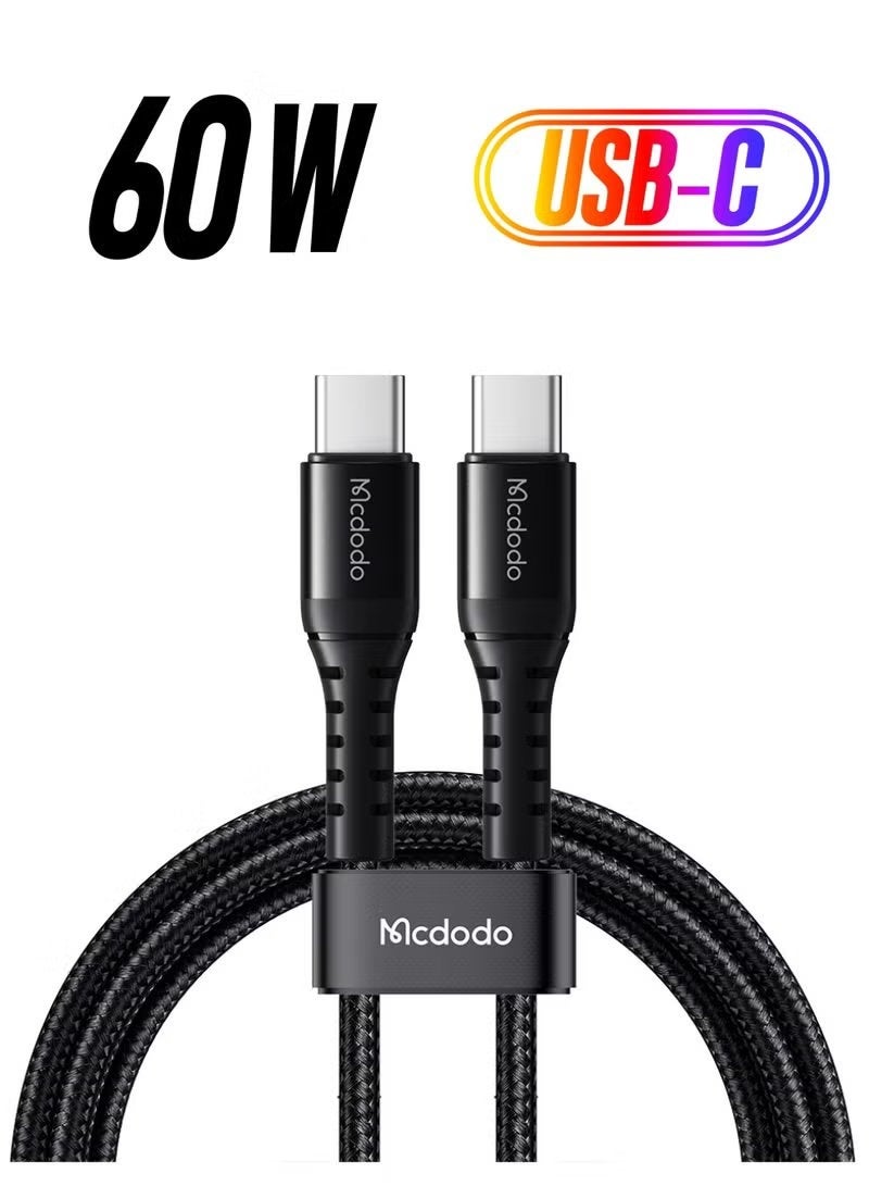 Mcdodo USB-C to USB-C 60W PD Fast Charging Cable High-Density Nylon Braided Aluminum Alloy Connectors Ultra Durable Bend Resistant Type-C Charging and Data Sync Cable for Phones Tablets and Laptops - Image 1