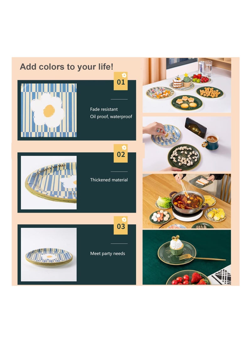 Cake Paper Plates Candy Disposable Plate Round Paper Dessert Plates Degradable Party Plate Strong, Sturdy Party Supplies Plates for Birthday, Holiday, Wedding, Dining 40 Pack, 7In