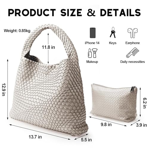 Baonat Woven Bag Vegan Leather Hobo handbags for Women, Top-handle Shoulder Tote Braided Bag Underarm Purse (Sliver Gray-A) - Image 4