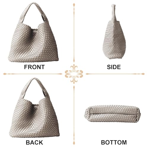 Baonat Woven Bag Vegan Leather Hobo handbags for Women, Top-handle Shoulder Tote Braided Bag Underarm Purse (Sliver Gray-A) - Image 5