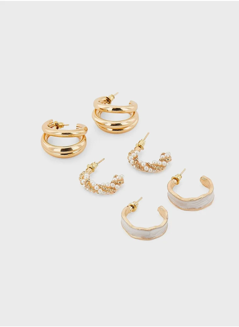 ELLA 6 Pair Mix Stud Hoop Earring Set