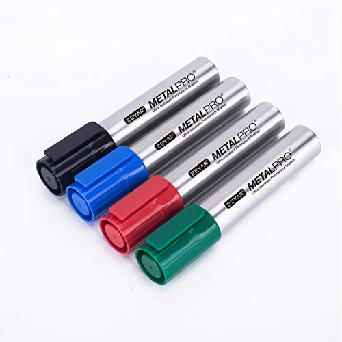 ZEYAR Permanent Markers, JUMBO Size, Aluminum Barrel, Set of 4, Waterproof & Smear Proof Markers, Writes on most surfaces (Black, Blue, Red, Green) - Image 4