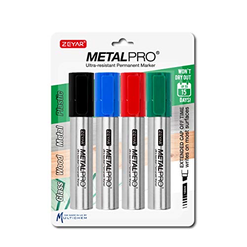 ZEYAR Permanent Markers, JUMBO Size, Aluminum Barrel, Set of 4, Waterproof & Smear Proof Markers, Writes on most surfaces (Black, Blue, Red, Green) - Image 2