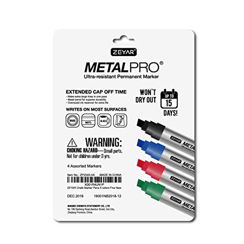 ZEYAR Permanent Markers, JUMBO Size, Aluminum Barrel, Set of 4, Waterproof & Smear Proof Markers, Writes on most surfaces (Black, Blue, Red, Green) - Image 3