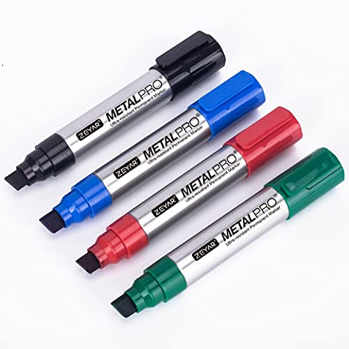ZEYAR Permanent Markers, JUMBO Size, Aluminum Barrel, Set of 4, Waterproof & Smear Proof Markers, Writes on most surfaces (Black, Blue, Red, Green) - Image 1