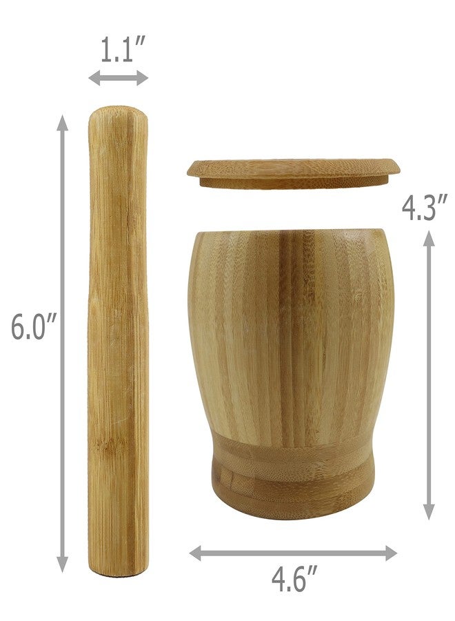 EIKS Bamboo Mortar & Pestle with Lid for Grinding Garlic Spices Herb Ginger Peppercorns Kitchen Tool - Image 4