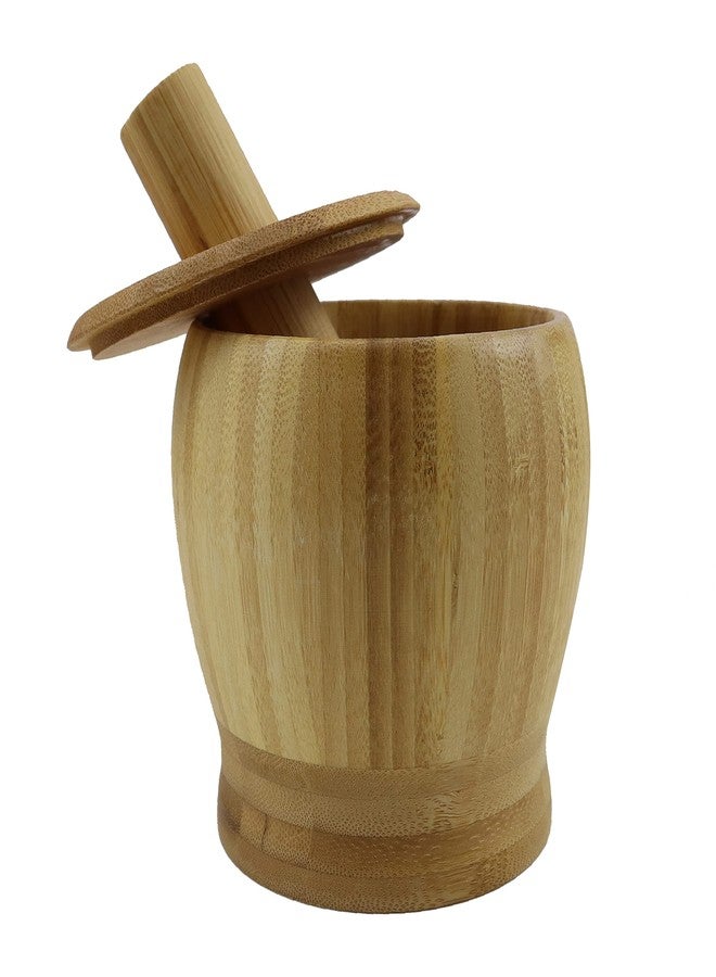 EIKS Bamboo Mortar & Pestle with Lid for Grinding Garlic Spices Herb Ginger Peppercorns Kitchen Tool - Image 1