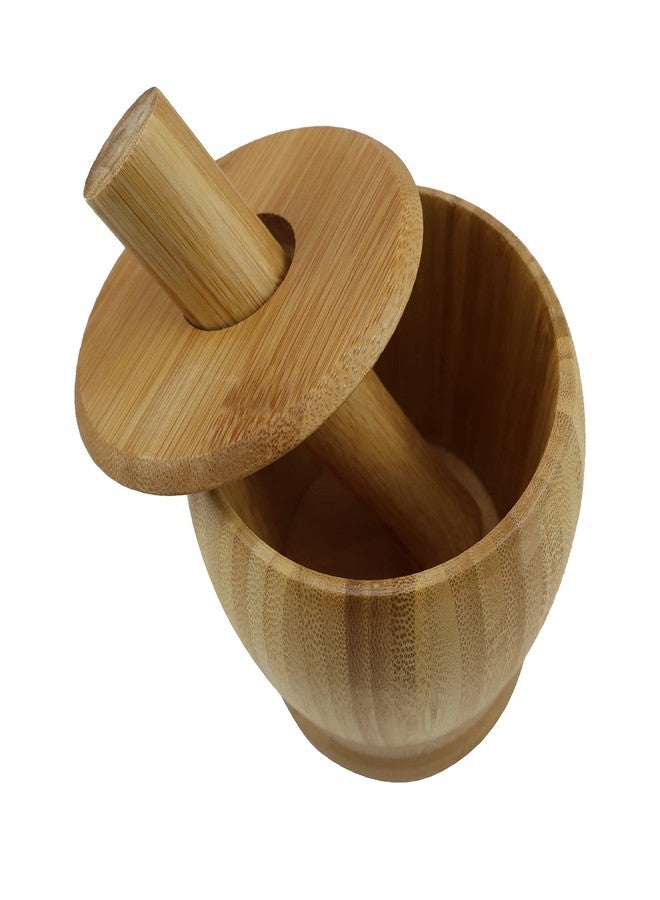 EIKS Bamboo Mortar & Pestle with Lid for Grinding Garlic Spices Herb Ginger Peppercorns Kitchen Tool - Image 3