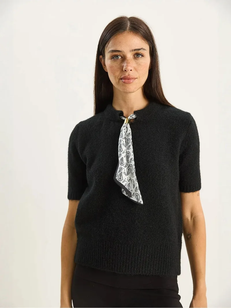 Bianco Lucci LUCCI Crew Neck Short Sleeve Knitted Sweater