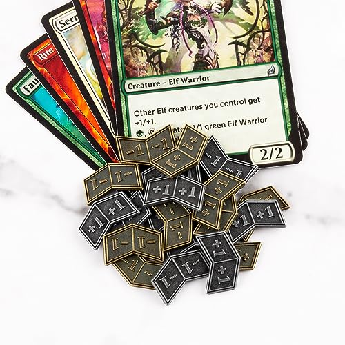 LAMJAM 40 PCS Metal Buff MTG Counters Tokens Plus +1/+1 Life Token Dice Counters for MTG Magic Card Gaming Accessories - Image 4