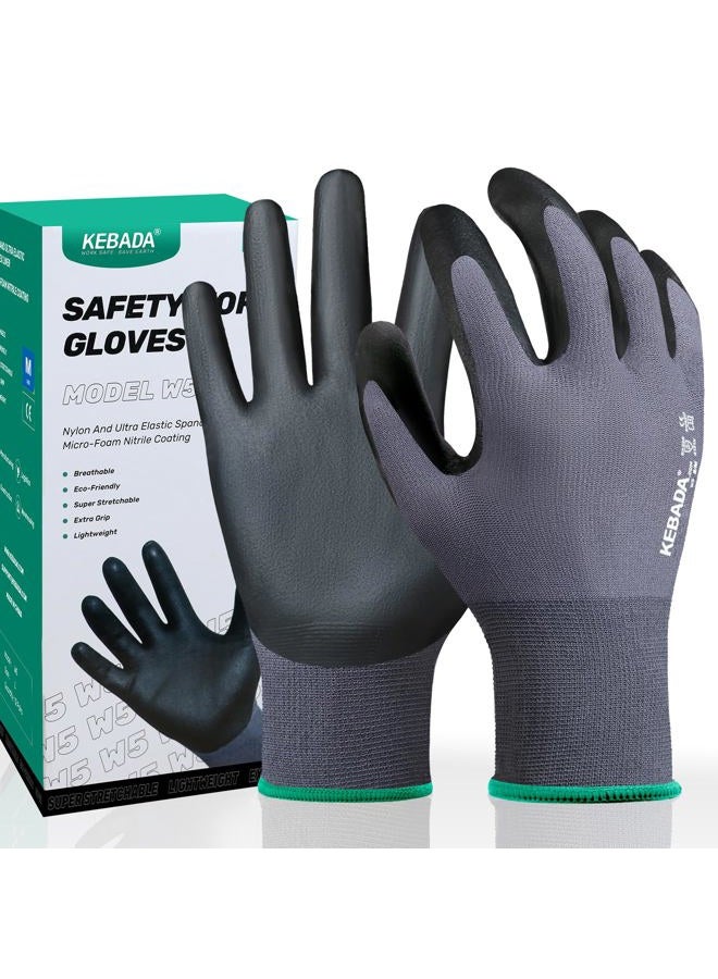 Kebada W5 Work Gloves for Men and Women, Nitrile Coated Safety Protective Gloves with Grip, Ideal for Gardening, Warehouse, Mechanic, Light Duty Construction Work,12 Pairs, XL (Made in Vietnam) - Image 1