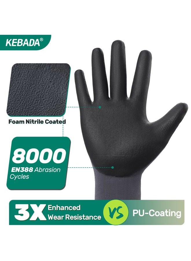Kebada W5 Work Gloves for Men and Women, Nitrile Coated Safety Protective Gloves with Grip, Ideal for Gardening, Warehouse, Mechanic, Light Duty Construction Work,12 Pairs, XL (Made in Vietnam) - Image 2