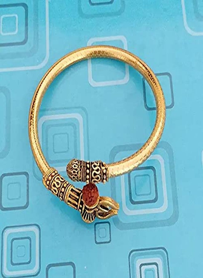 Legacy Shiva Trishul Damroo Rudraksha Kada Designer Lord Shiv Bahubali Cuff Bracelet Bangle for Men Women and Boys (Gold) - Image 3
