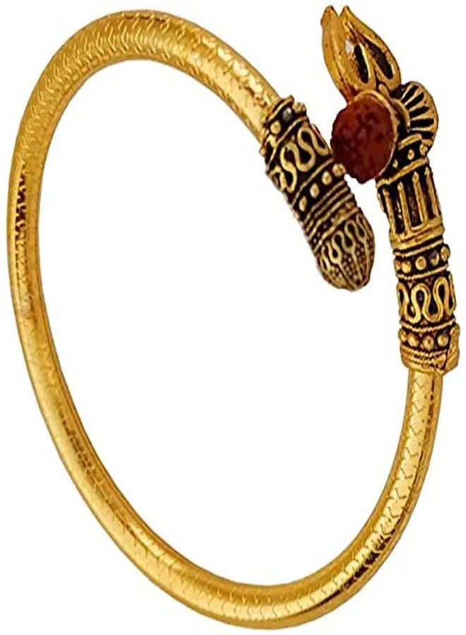 Legacy Shiva Trishul Damroo Rudraksha Kada Designer Lord Shiv Bahubali Cuff Bracelet Bangle for Men Women and Boys (Gold) - Image 1