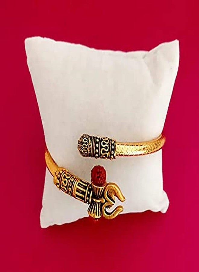 Legacy Shiva Trishul Damroo Rudraksha Kada Designer Lord Shiv Bahubali Cuff Bracelet Bangle for Men Women and Boys (Gold) - Image 2