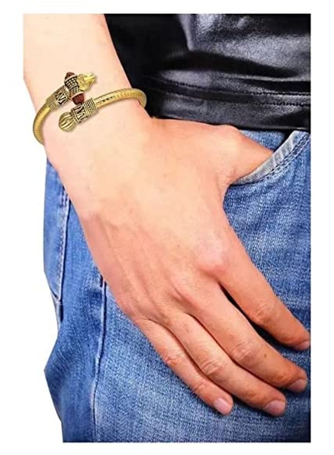 Legacy Shiva Trishul Damroo Rudraksha Kada Designer Lord Shiv Bahubali Cuff Bracelet Bangle for Men Women and Boys (Gold) - Image 4