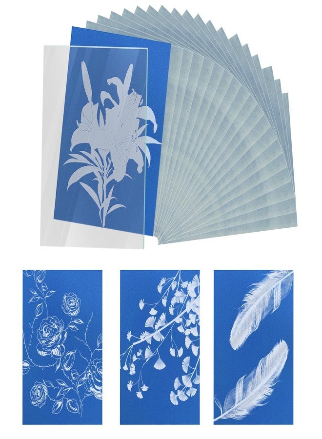 XIHIRCD 32 Sheets A6 Solar Printing Paper, 4.7 x 10.5 cm Cyanotypic Paper with Acrylic Panel High Photosensitivity Paper for Printing and Drawing Solar Art for DIY Crafts Projects - Image 1