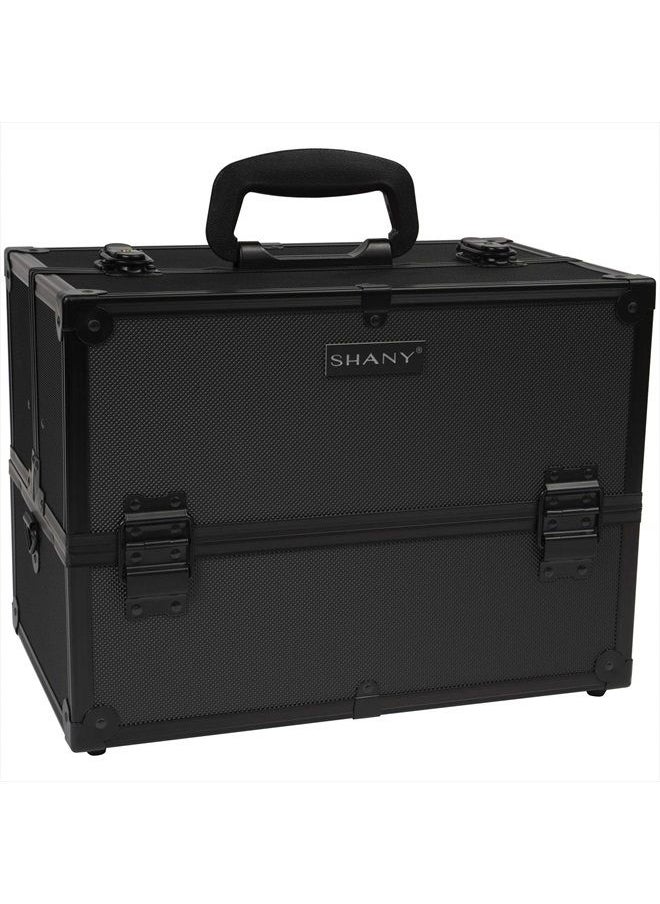 Shany Essential Pro Makeup Train Case with Shoulder Strap and Locks - Black On Black  - Image 1
