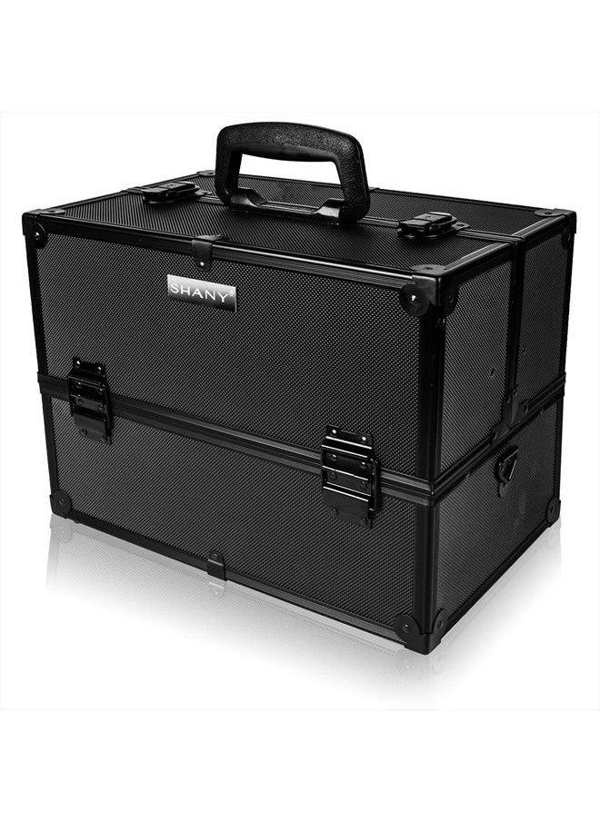 Shany Essential Pro Makeup Train Case with Shoulder Strap and Locks - Black On Black  - Image 3