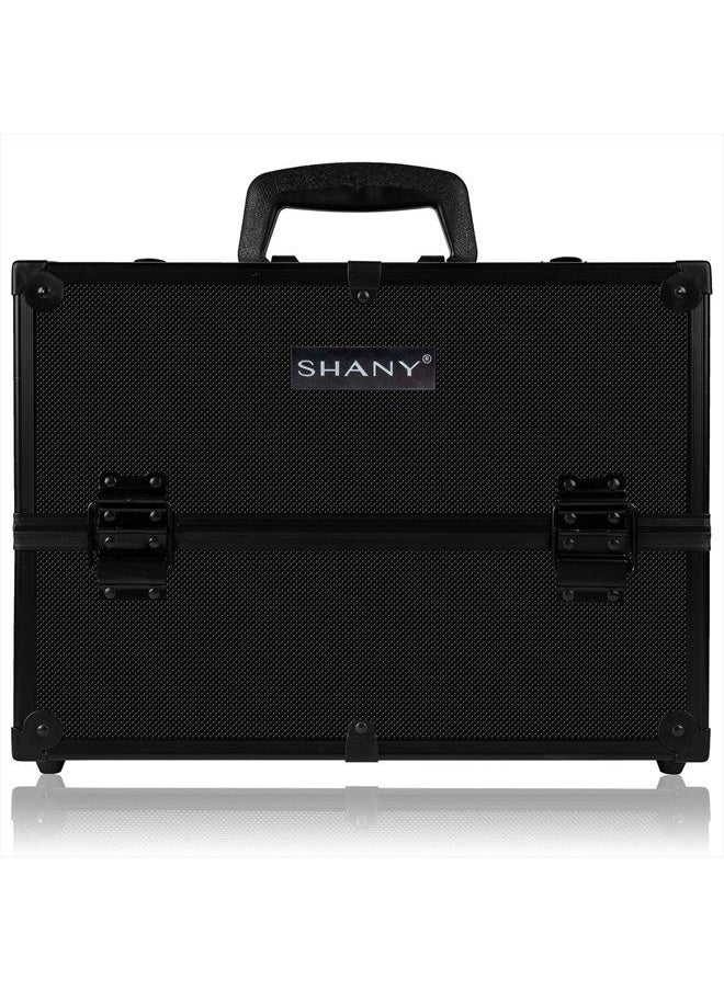 Shany Essential Pro Makeup Train Case with Shoulder Strap and Locks - Black On Black  - Image 2