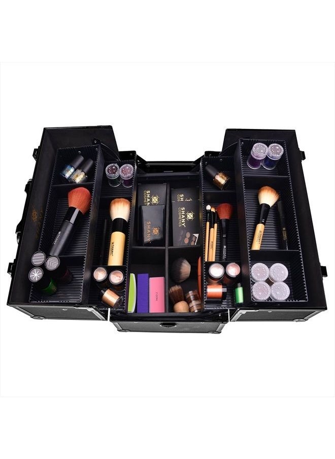 Shany Essential Pro Makeup Train Case with Shoulder Strap and Locks - Black On Black  - Image 4