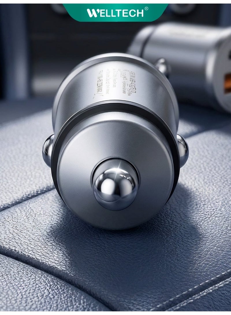 WELLTECH 45W Fast Car Charger, Dual Port PD USB-C + QC4, Made of Metal and Zinc, Fast Charging Adapter for iPhone, Samsung, and Android Devices – WELLTECH CAR99 - Image 2