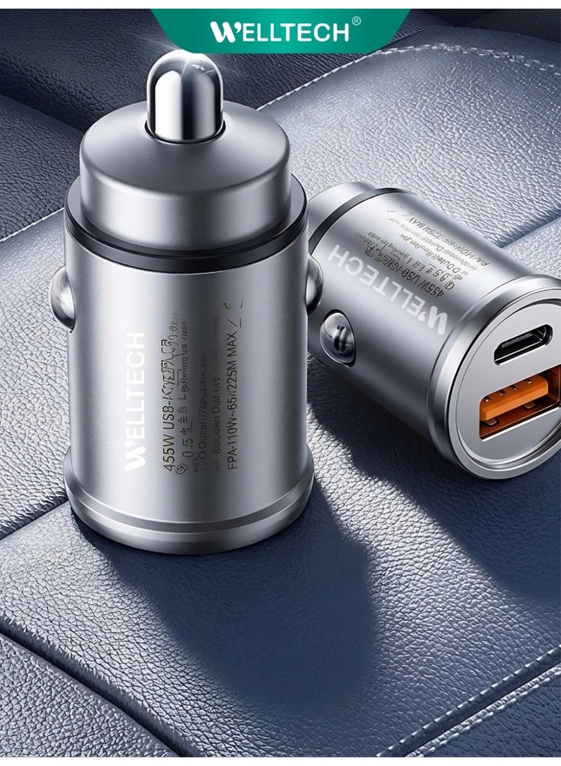 WELLTECH 45W Fast Car Charger, Dual Port PD USB-C + QC4, Made of Metal and Zinc, Fast Charging Adapter for iPhone, Samsung, and Android Devices – WELLTECH CAR99 - Image 4