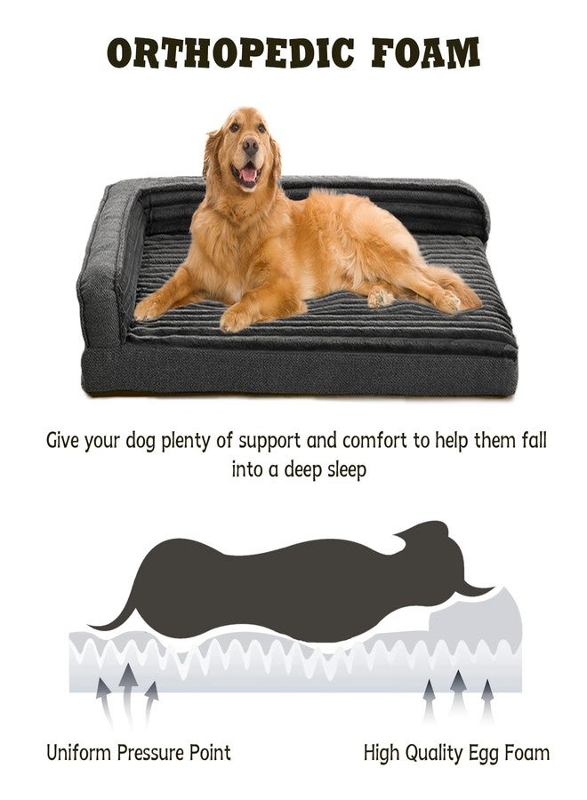 WINDRACING Orthopedic Large Dog Bed with Sides, Bolster Dog Bed for Large Dog with Removable Washable Cover & Non-Slip Bottom, Egg Foam Large Breed Dog Bed with Pillow, 36 x 23 inch, Gray - Image 2