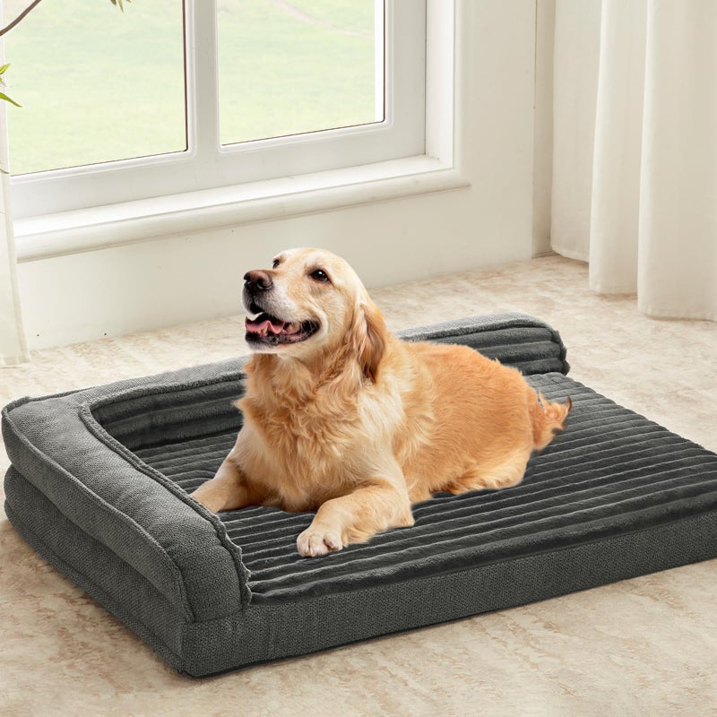 WINDRACING Orthopedic Large Dog Bed with Sides, Bolster Dog Bed for Large Dog with Removable Washable Cover & Non-Slip Bottom, Egg Foam Large Breed Dog Bed with Pillow, 36 x 23 inch, Gray - Image 1