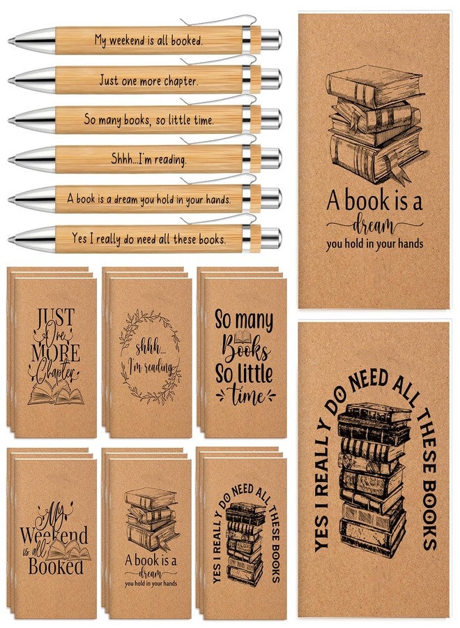Supervitae 48 Set Book Lover Gift Book Club Reading Journal Inspirational Bookish Notebook with Motivational Bamboo Pens Librarian Appreciation Gift for Women Bookworm Teacher Student Office Writers - Image 1