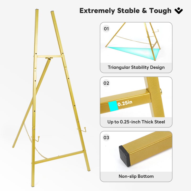 EIPTLOS Gold Easel Stand for Sign, Adjustable Metal Display Easel 4-Tier Height Large Artist Display Easels for Painting Wedding, Baby Shower, Birthday Party and Commercial Display - Image 5