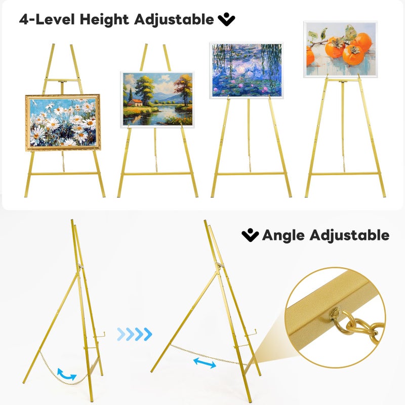 EIPTLOS Gold Easel Stand for Sign, Adjustable Metal Display Easel 4-Tier Height Large Artist Display Easels for Painting Wedding, Baby Shower, Birthday Party and Commercial Display - Image 3