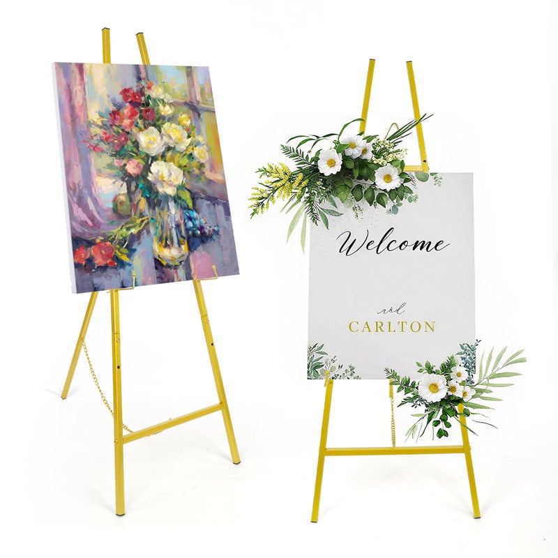 EIPTLOS Gold Easel Stand for Sign, Adjustable Metal Display Easel 4-Tier Height Large Artist Display Easels for Painting Wedding, Baby Shower, Birthday Party and Commercial Display - Image 1