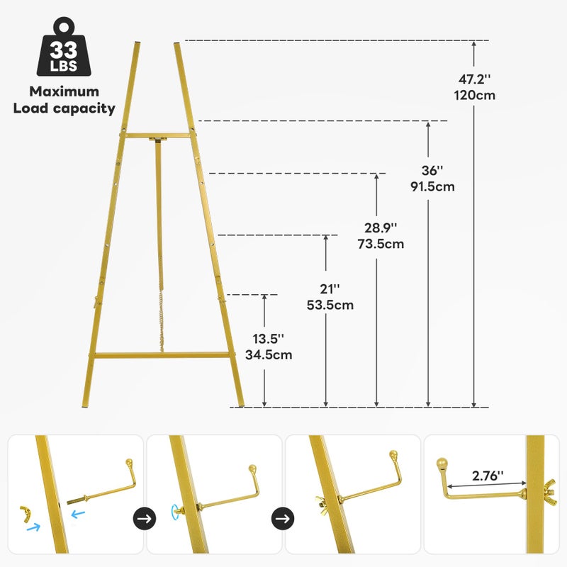 EIPTLOS Gold Easel Stand for Sign, Adjustable Metal Display Easel 4-Tier Height Large Artist Display Easels for Painting Wedding, Baby Shower, Birthday Party and Commercial Display - Image 4