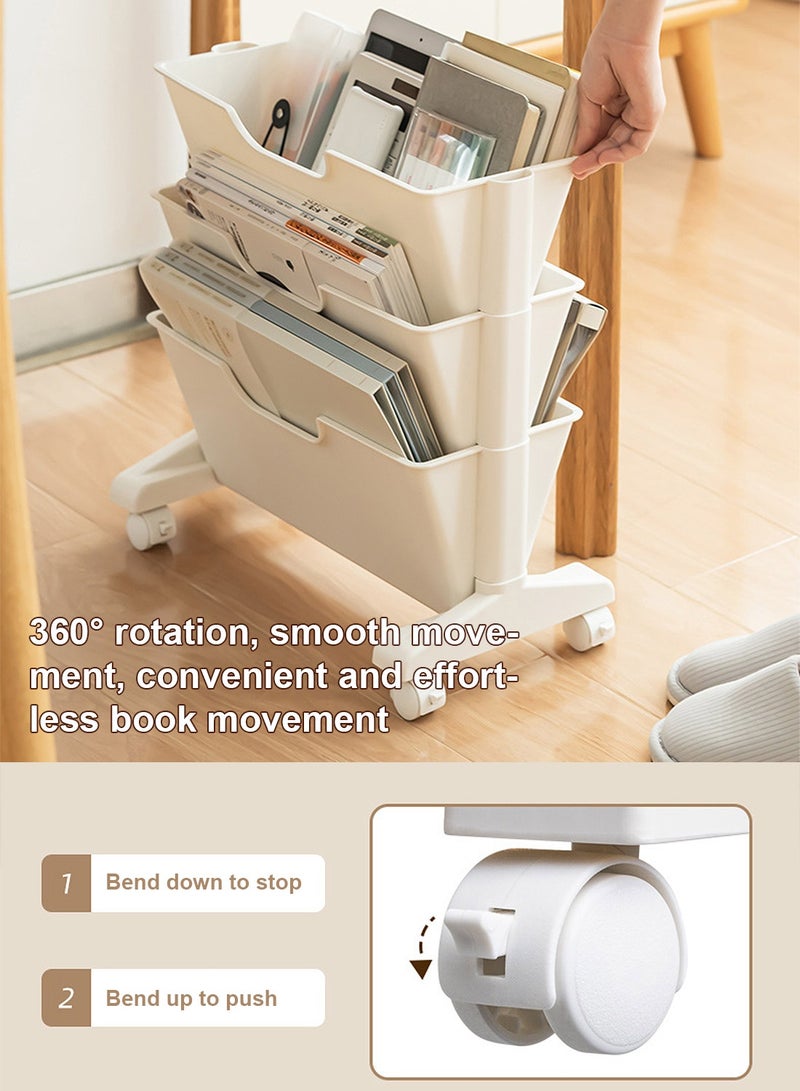 Kidle 3 Tier Slim Rolling Utility Cart with Wheels, Movable Unique Bookcase with 3 Drawers, Standing Study Table, Organizer, Storage Rack for Kids, Students, Studying in Bedroom, Living Room - Image 5