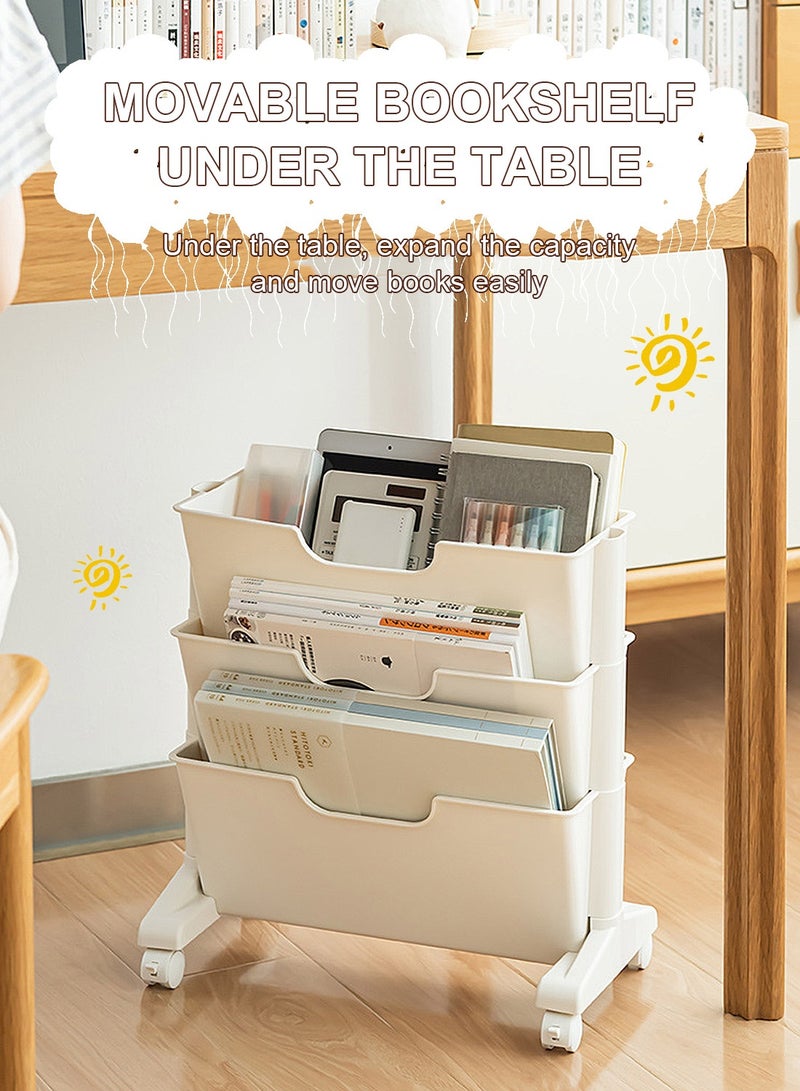 Kidle 3 Tier Slim Rolling Utility Cart with Wheels, Movable Unique Bookcase with 3 Drawers, Standing Study Table, Organizer, Storage Rack for Kids, Students, Studying in Bedroom, Living Room - Image 4