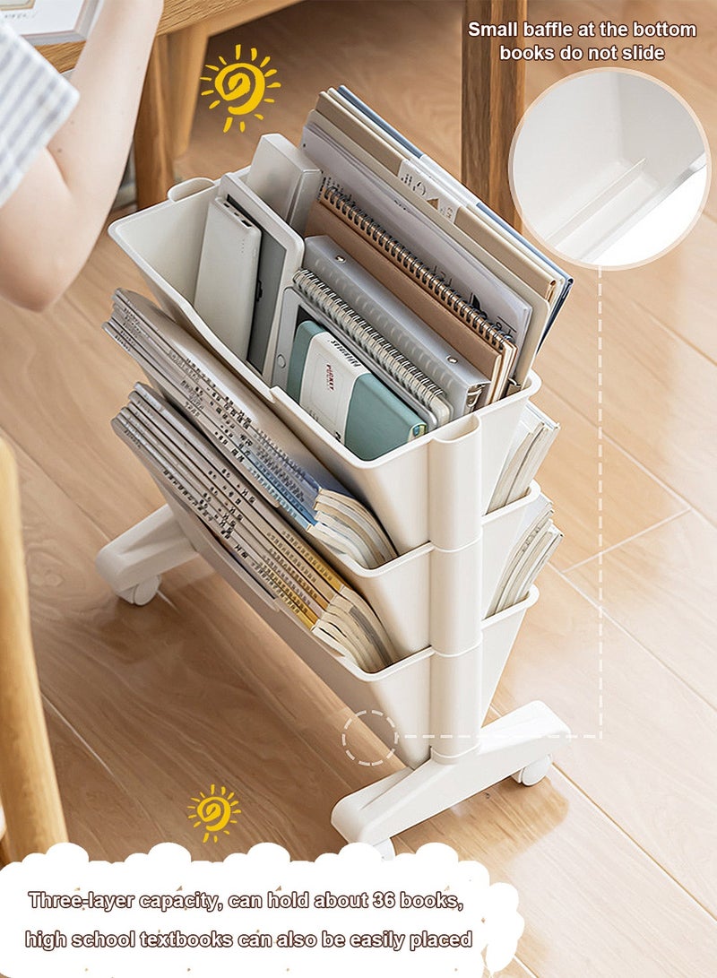 Kidle 3 Tier Slim Rolling Utility Cart with Wheels, Movable Unique Bookcase with 3 Drawers, Standing Study Table, Organizer, Storage Rack for Kids, Students, Studying in Bedroom, Living Room - Image 3