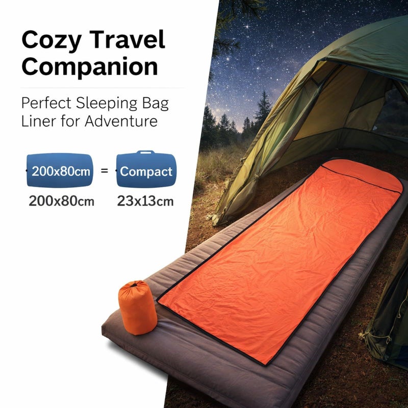 Orange Fleece Sleeping Bag Liner Ultralight Soft for Camping Travel - Image 3