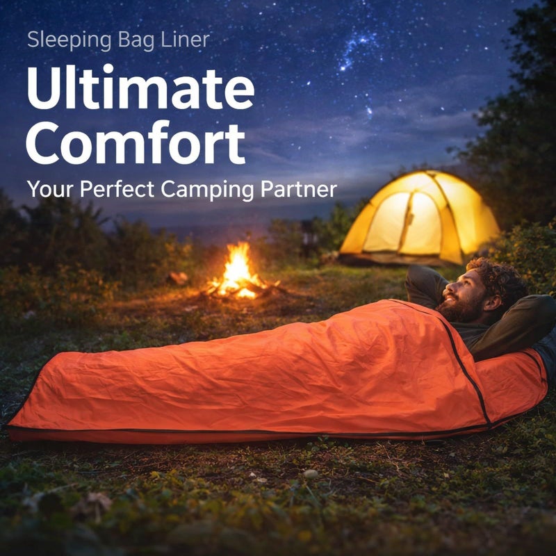 Orange Fleece Sleeping Bag Liner Ultralight Soft for Camping Travel - Image 4