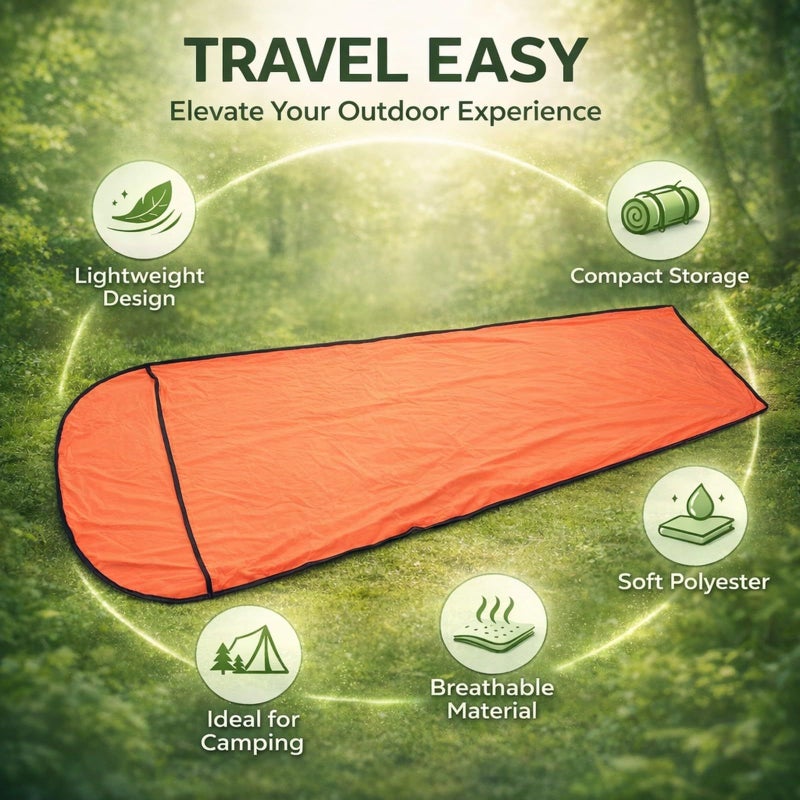 Orange Fleece Sleeping Bag Liner Ultralight Soft for Camping Travel - Image 5