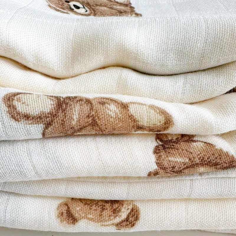 Ali+Oli Muslin Swaddle Blanket for Baby (Teddy Bear) Large 47" x 47" Soft Rayon Made from Bamboo & Organic Cotton, Machine Washable Receiving Blanket Wrap for Newborn to Toddler - Image 4