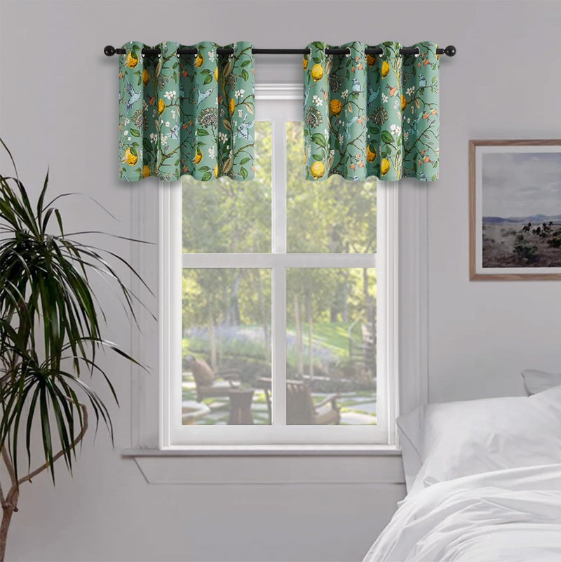 Topfinel Sage Green Blackout Valance Curtains 18 Inch Length Farmhouse Rustic Hummingbird Lemon Printed Grommet Home Fashion Valance for Kitchen Bathroom  Energy Saving Grommet Half Window Set of 2 - Image 1