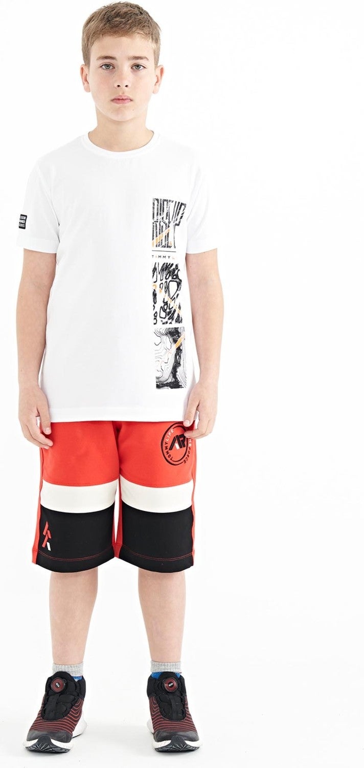 Tommy Life White Print Detailed O Neck Standard Pattern Boy T-Shirt - 11104 - Image 3