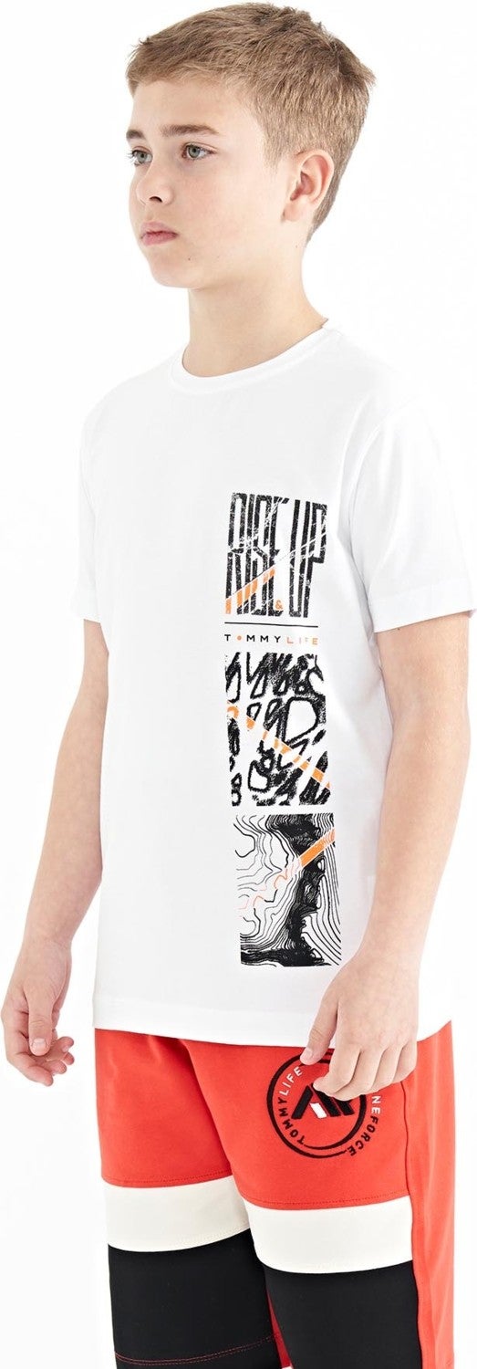 Tommy Life White Print Detailed O Neck Standard Pattern Boy T-Shirt - 11104 - Image 5