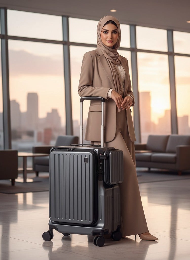 Skycare Airline-Approved PC Carry-On Luggage - Lightweight Hardside Spinner Suitcase with TSA Lock, USB Charging, Front Pocket, and Cup Holder - Image 3