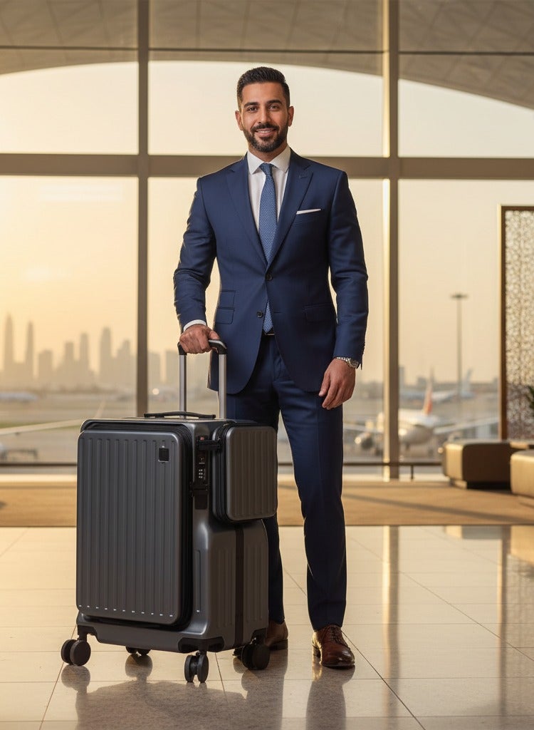 Skycare Airline-Approved PC Carry-On Luggage - Lightweight Hardside Spinner Suitcase with TSA Lock, USB Charging, Front Pocket, and Cup Holder - Image 2