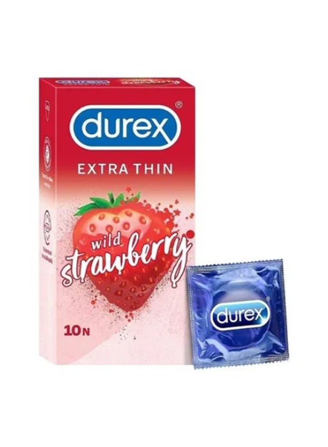 Durex Extra Thin Wild Strawberry Flavoured Condoms For Men, Pack of 10 - Image 1